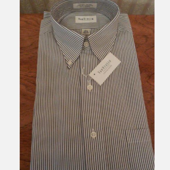 VAN HEUSEN PINPOINT OXFORD LONG SLEEVE STRIPED DRESS SHIRT 15 1/2 NEW - Picture 1 of 2